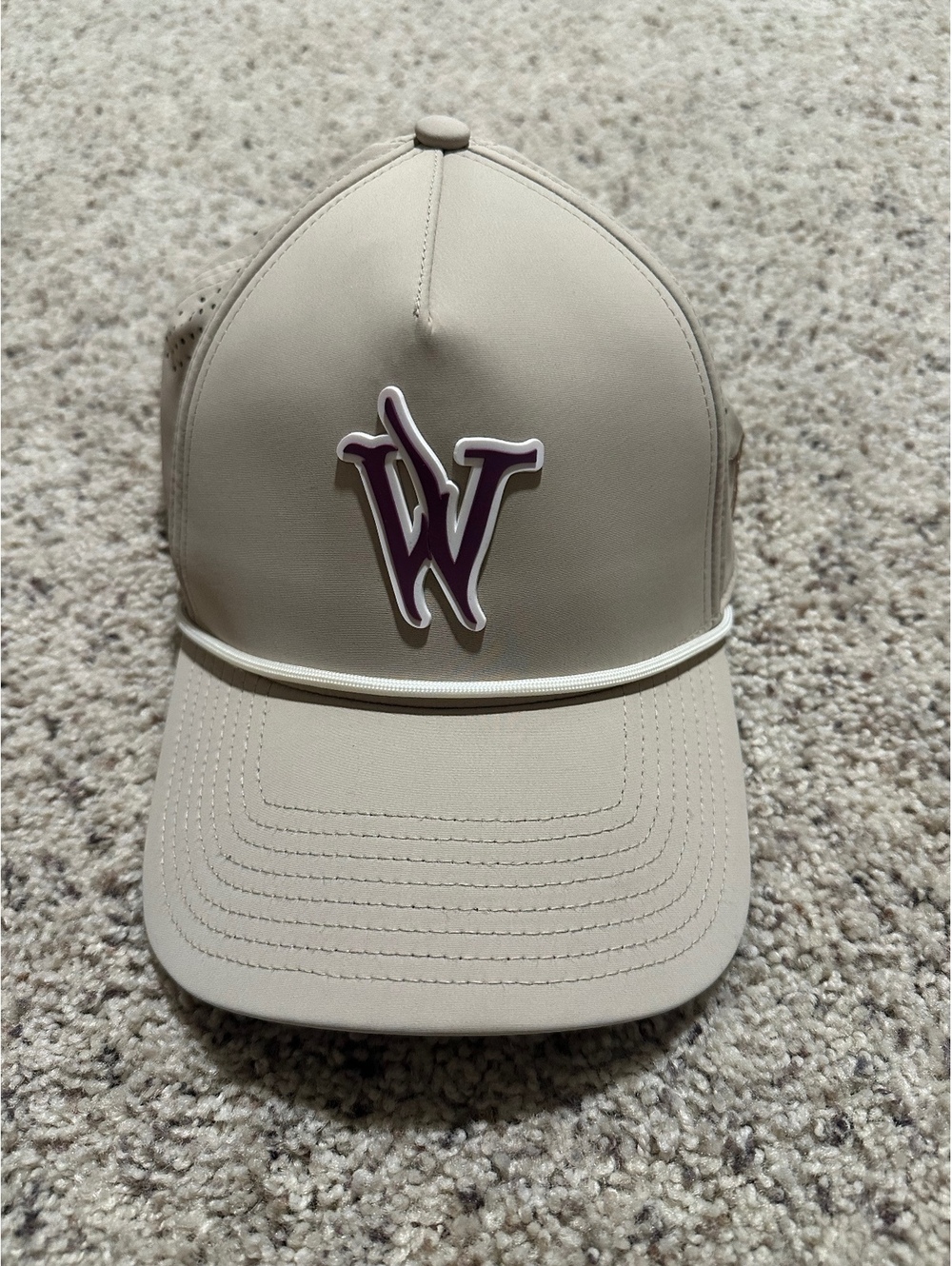 Branded Bills Beige Adjustable Baseball Cap with Purple Logo
